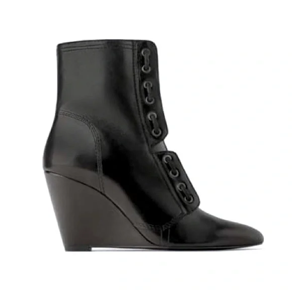 Zara SRPLS Real Leather High Wedge Black Ankle Boots Booties Zip Size 8 / 39 - Picture 2 of 16